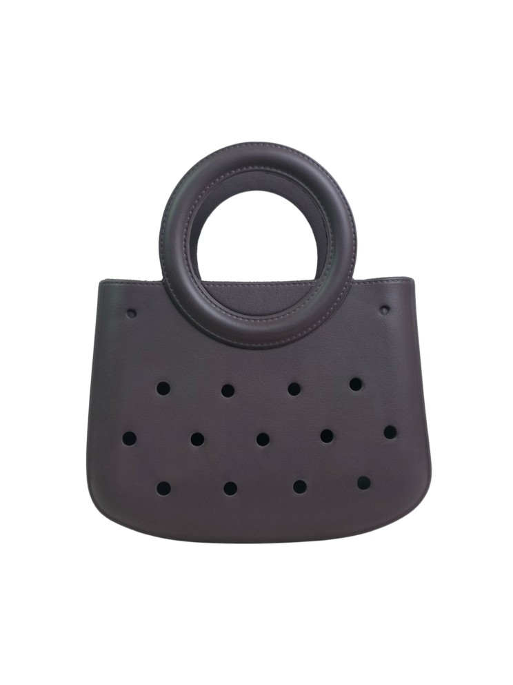 Mini EVA Beach Bag for Women - Cute Waterproof Rubber Tote Handbag for Vacation, Pool & Shower - Washable Mini Handbag for Sunscreen, Phone & Keys (Brown)(8 Inch) 